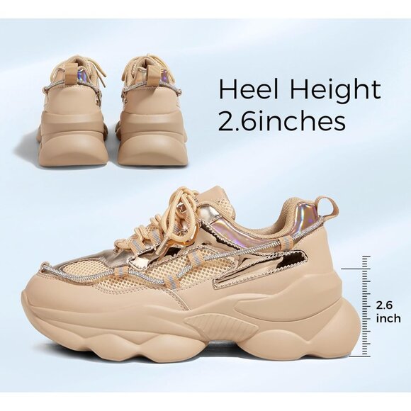 Women's 90s Chunky Sneakers Rope Platform Casual Thick Rave Walking Shoes Nude - Picture 2 of 9